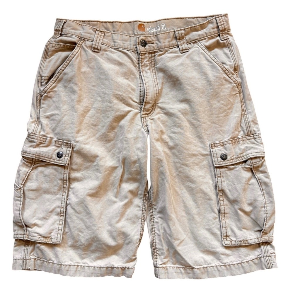Carhartt Mens Relaxed Fit Cargo Shorts Sz 34 Tan Cotton Canvas Workwear Utility